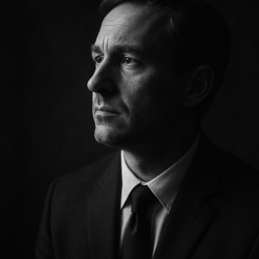 A contemplative leader in warm light